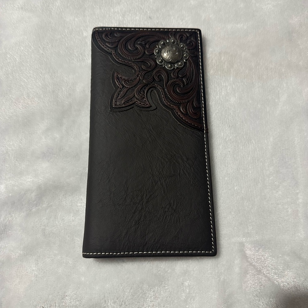 Montana West Black and Brown Embossed Leather Wallet